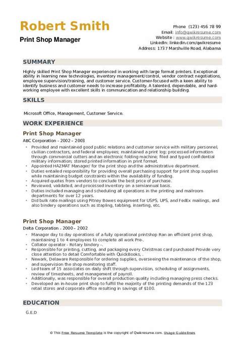 print shop resume examples.